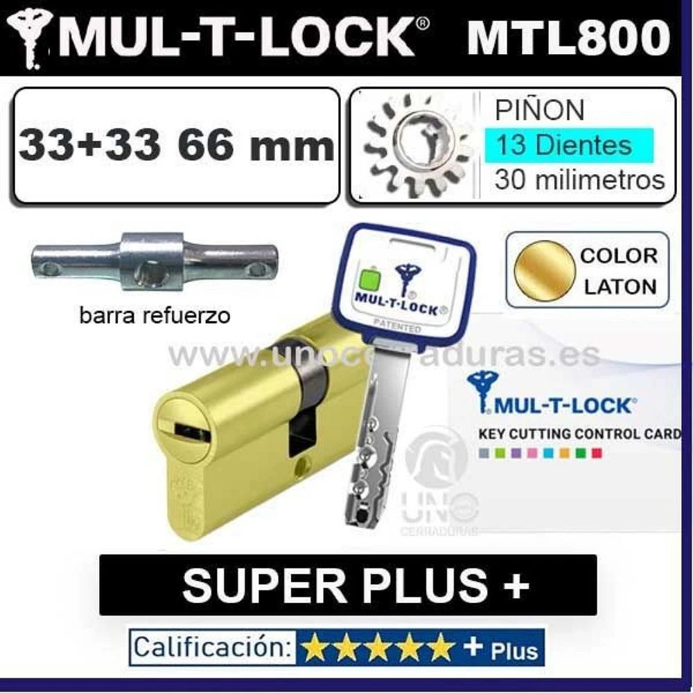 Cilindro MT5+ 33+33 66mm MULTLOCK MTL800 SUPER Plus 13 DIENTES Reforzado ORO