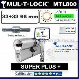 Cilindro MT5+ 33+33 66mm MULTLOCK MTL800 SUPER Plus 14 DIENTES Reforzado CROMO