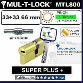 Cilindro MT5+ 33+33 66mm MULTLOCK MTL800 SUPER Plus 14 DIENTES Reforzado ORO