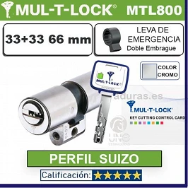 Cilindro MT5+ 33+33:66mm MULTLOCK MTL800 Suizo 22mm CROMO D/Embrague