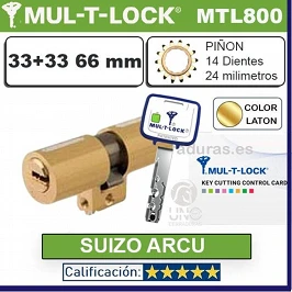 CILINDRO MT5+ 33+33:66mm MULTLOCK MTL800 SUIZO 22mm ORO ARCU
