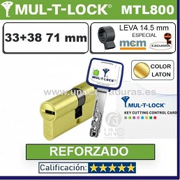 Cilindro MT5+ 33+38 71mm MULTLOCK MTL800 ORO Reforzado Leva MCM