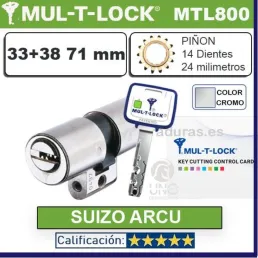 CILINDRO MT5+ 33+38:71mm MULTLOCK MTL800 Suizo 22mm CROMO 14 DIENTES