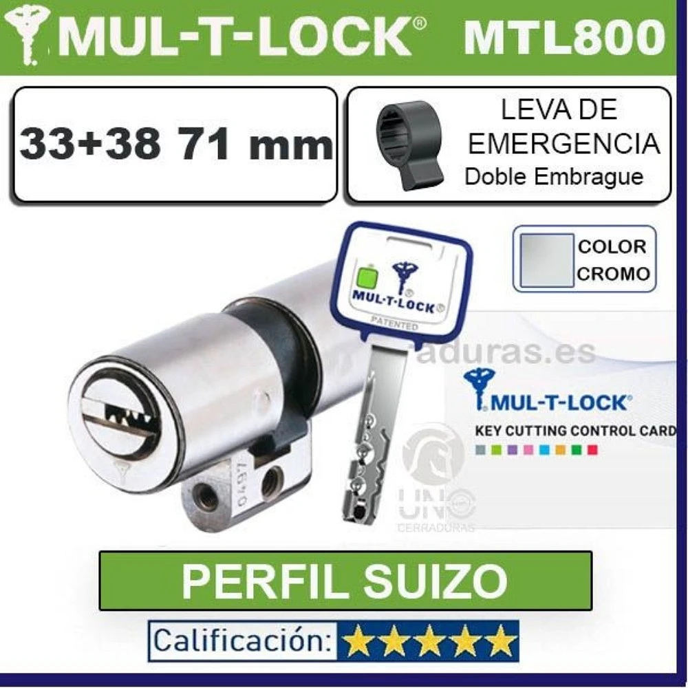 CILINDRO MT5+ 33+38:71mm MULTLOCK MTL800 Suizo 22mm CROMO Doble Embrague