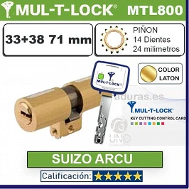 CILINDRO MT5+ 33+38:71mm MULTLOCK MTL800 Suizo 22mm ORO 14 DIENTES