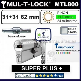 CILINDRO MT5+ SUPER Plus MULTLOCK MTL800 31+31 62mm 14 DIENTES CROMO