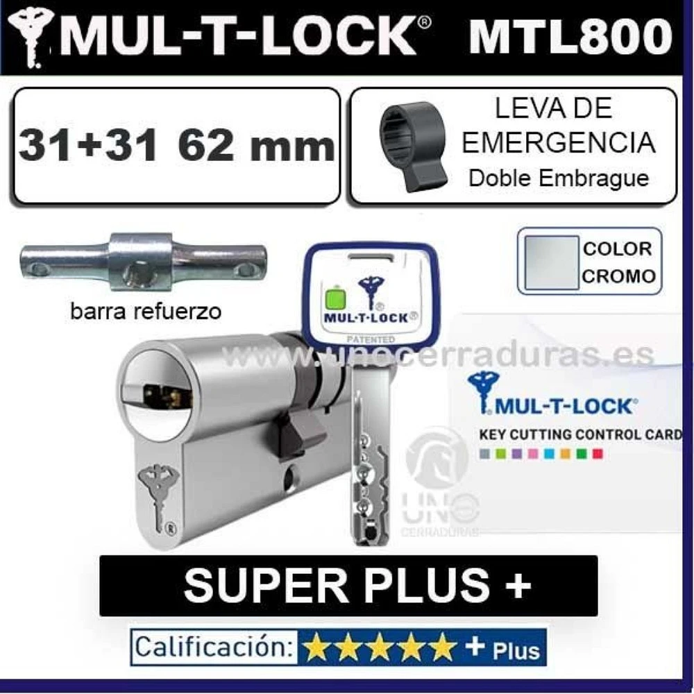 CILINDRO MT5+ SUPER Plus MULTLOCK MTL800 31+31 62mm CROMO