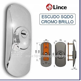 ESCUDO SEGUIRIDAD LINCE SQDO ACERO MAC.CARBONITRU CROMO BRILLO 163X70MM