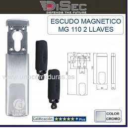 ESCUDO SEGURIDAD BLINDADO DISEC MG110 3W 118X40mm 2 LLAVES MAGNETICAS CROMO