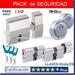 SAG EP30 INOX + 2 ESCUDOS BDK280 DISEC + CILINDRO KESO PREMIUM 30+50 CON POMO Y 30+30 IGUALADO CON 3 LLAVES