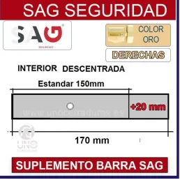SUPLEMENTO BARRA CERROJO SAG CSI 170mm DESCENTRADA +20MM DERECHA ORO