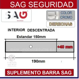 SUPLEMENTO BARRA CERROJO SAG CSI 190mm DESCENTRADA +40MM DERECHA CROMO