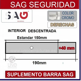 SUPLEMENTO BARRA CERROJO SAG CSI 190mm DESCENTRADA +40MM DERECHA CROMO
