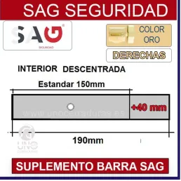 SUPLEMENTO BARRA CERROJO SAG CSI 190mm DESCENTRADA +40MM DERECHA ORO