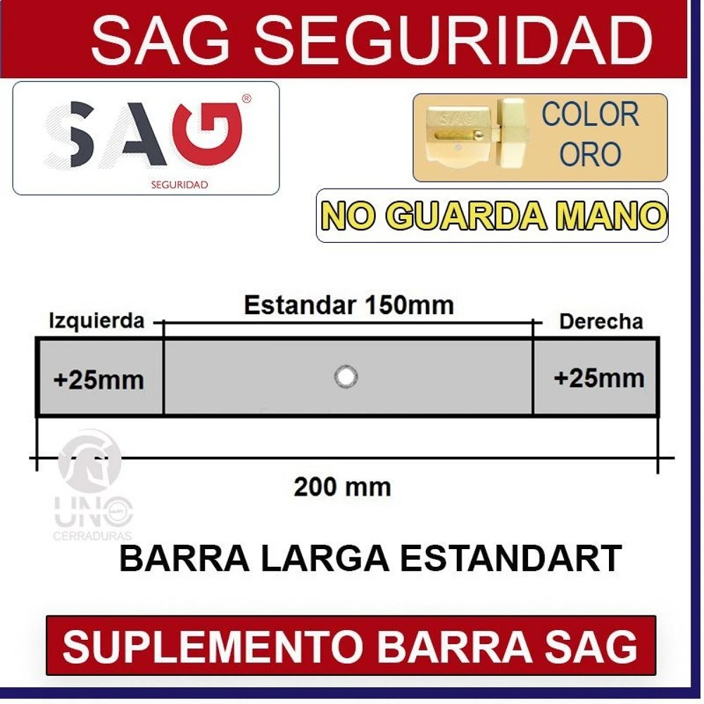SUPLEMENTO BARRA CERROJO SAG CSI 200mm CENTRADA +2.5 +2.5 ORO