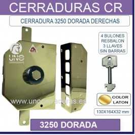 CERRADURA CR 3250 DORADA DERECHAS SIN BARRAS