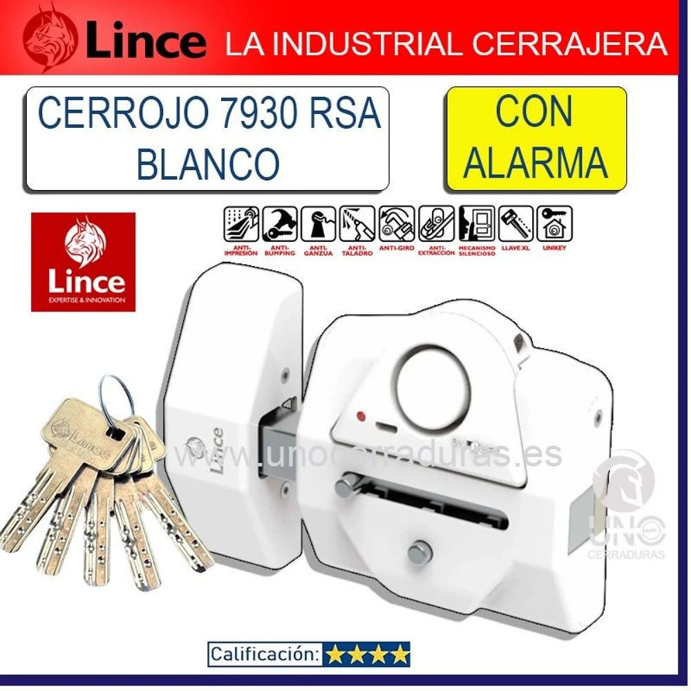 Cerrojo Lince 7930 RSA con alarma. Antibumping