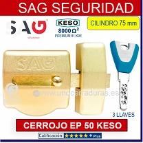 CERROJO SAG EP50 ORO CILINDRO 75mm KESO PREMIUM 3 LLAVES