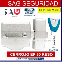 CERROJO SAG EP50 CROMO CILINDRO 75mm KESO PREMIUM PLUS 3 LLAVES
