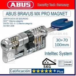 CILINDRO ABUS BRAVUS MX PRO MAGNET 30+70.100mm CROMO UNO CERRADURAS