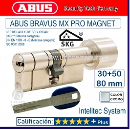 CILINDRO ABUS BRAVUS MX PRO MAGNET POMO 30+50.80mm CROMO