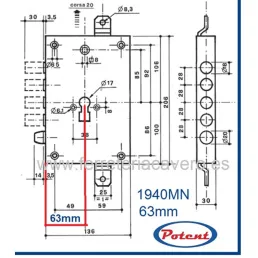 CERRADURA POTENT 1940MN TOP 63mm DCH PERFIL EUROPEO