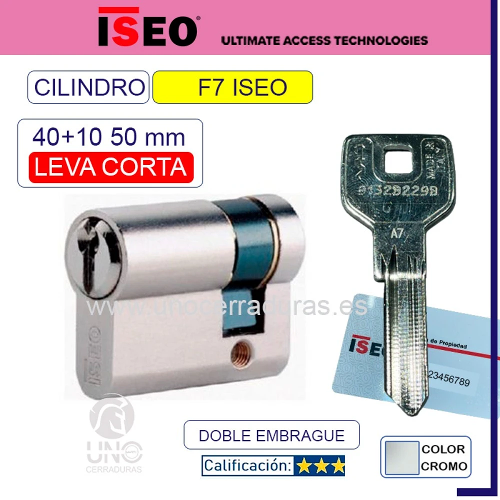 Cilindro ISEO F7 MULTI 40+10:50mm LEVA CORTA CROMO