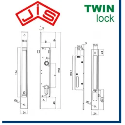 CERRADURA JIS TWIN LOCK 35mm ESPECIAL PORTAL ELECTROMECANICA CERRADURA ELEC JIS IN. INOX TWIN LOCK 35/85 1325