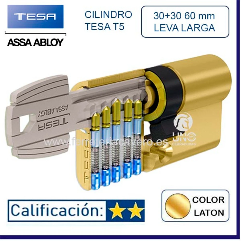 CILINDRO TESA TE-5 5030 30+30 60mm LEVA LARGA LATON