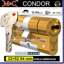 CILINDRO M&C CONDOR 32-52 84mm LATON DOBLE EMBRAGUE 5 LLAVES CILINDRO M&C CONDOR 32-52 84mm LATON DOBLE EMBRAGUE 5 LLAVES