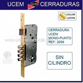 CERRADURA UCEM 1 PUNTO LATONADA 2058 SIN CILINDRO