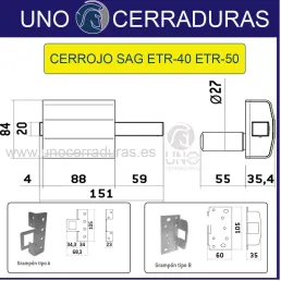 CERROJO SAG TRASTERO ETR-40 GRAPON A CROMO ROTOR KABA EXPERT PLUS 5 LLAVES