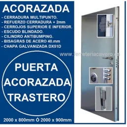PUERTA ACORAZADA TRASTERO 2000X800 MARCO 75X45 ACERO GALVANIZADO