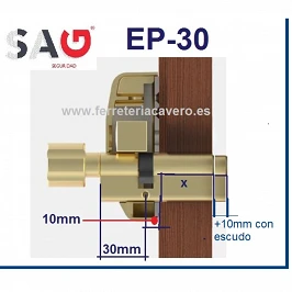 SAG EP30 INOX + 2 ESCUDOS BDK280 DISEC + CILINDRO KESO PREMIUM 30+50 CON POMO Y 30+30 IGUALADO CON 3 LLAVES