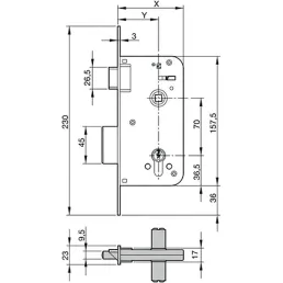 CERRADURA AZBE 700/80-HL 60mm A CENTRO