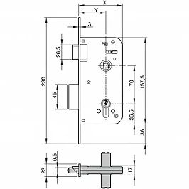 CERRADURA AZBE 700/80-HL 60mm A CENTRO