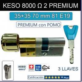 CILINDRO KESO 8000 Omega2 PREMIUM 35+35: 70mm POMO LATON 81.E19.080