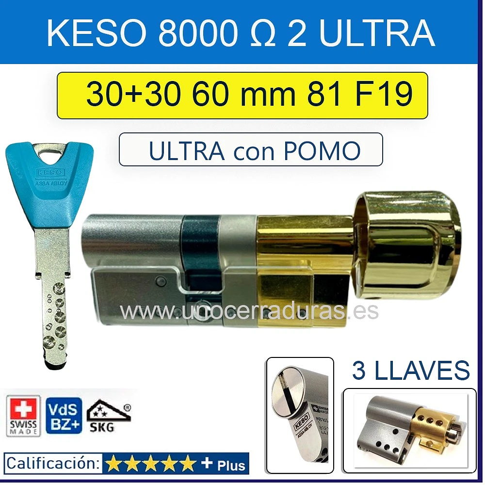 KESO 8000 Omega2 ULTRA 30+30:60mm POMO CROMO 81.F19.080 3 LLAVES