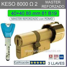 BOMBILLO KESO 8000 Omega2 MASTER REFORZADO 40+40:80mm POMO ORO 81.B19