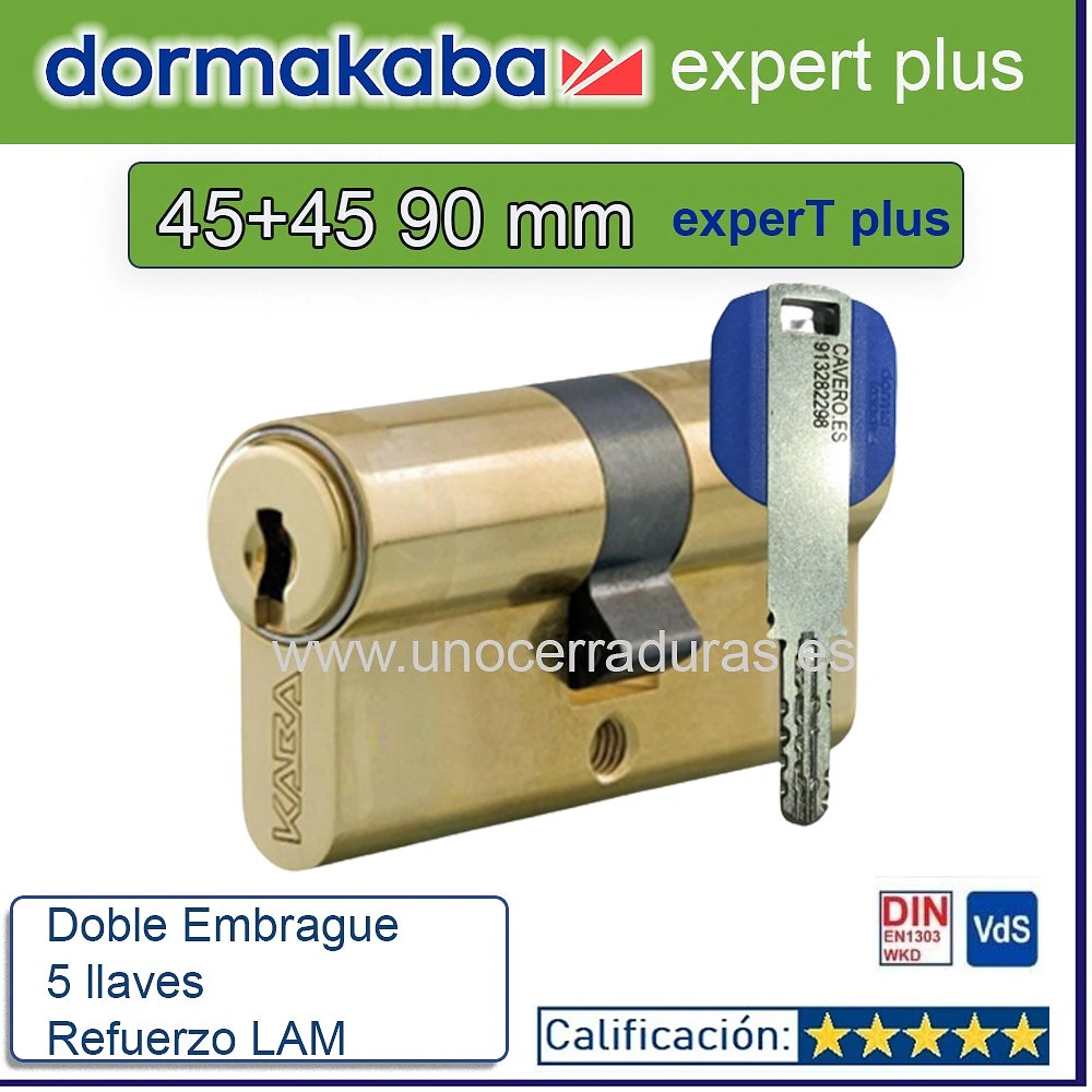 BOMBILLO DORMA KABA ExperT pluS LAM Doble Embrague 45+45 90mm LATON