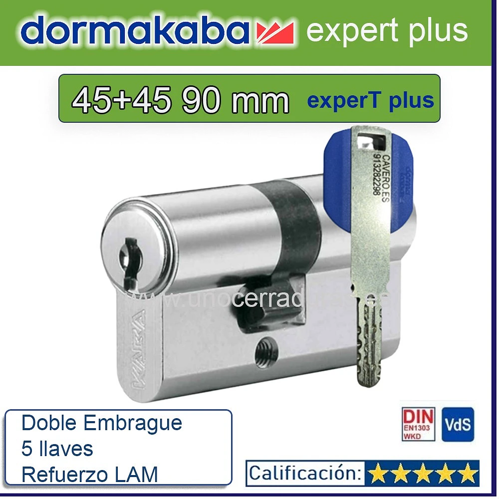 BOMBILLO DORMA KABA ExperT pluS LAM Doble Embrague 45+45 90mm CROMO