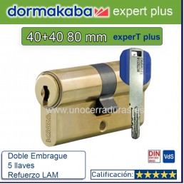 BOMBILLO DORMA KABA ExperT pluS LAM Doble Embrague 40+40 80mm LATON