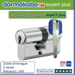 BOMBILLO DORMA KABA ExperT pluS LAM Doble Embrague 40+40 80mm CROMO