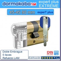 CILINDRO DORMA KABA Extreme ExperT Plus Doble Embrague+Lam 45+45 90mm LATON