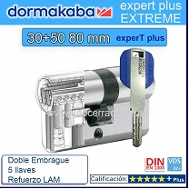 CILINDRO DORMA KABA Extreme ExperT Plus Doble Embrague+Lam 30+50 80mm CROMO