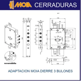 CERRADURA ACORAZADA DIERRE 3 BULONES 73 mm EUROPERFIL 664/371/DF