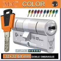 CILINDRO M&C COLOR 32+32 64mm CROMO DOBLE EMBRAGUE 5 LLAVES