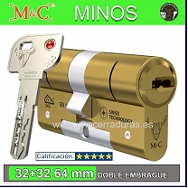 CILINDRO M&C MINOS 32+32 64mm LATON DOBLE EMBRAGUE 5 LLAVES