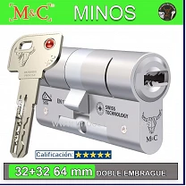 CILINDRO M&C MINOS 32+32 64mm CROMO DOBLE EMBRAGUE 5 LLAVES