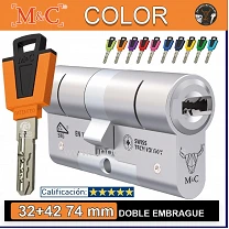 CILINDRO M&C COLOR 32+42 74 mm CROMO DOBLE EMBRAGUE 5 LLAVES